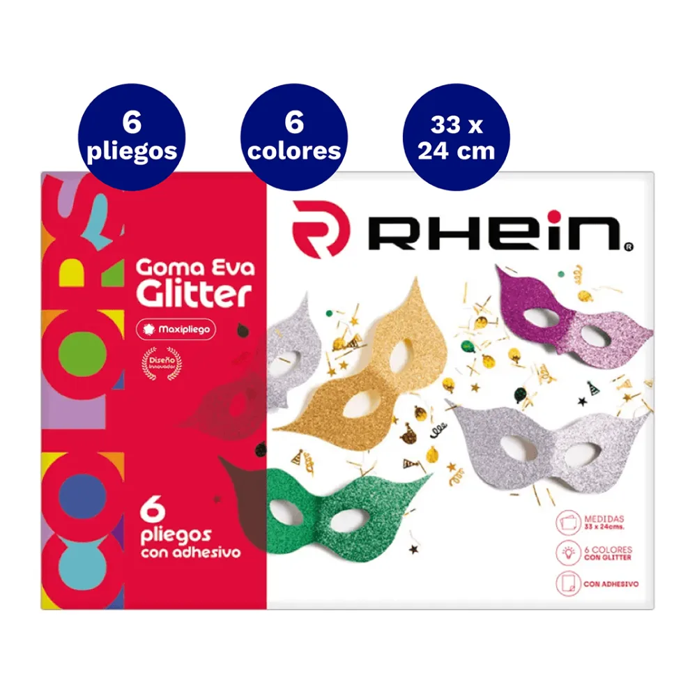 Block de Goma Eva Glitter Adhesiva 6 Colores 6 Laminas Rhein