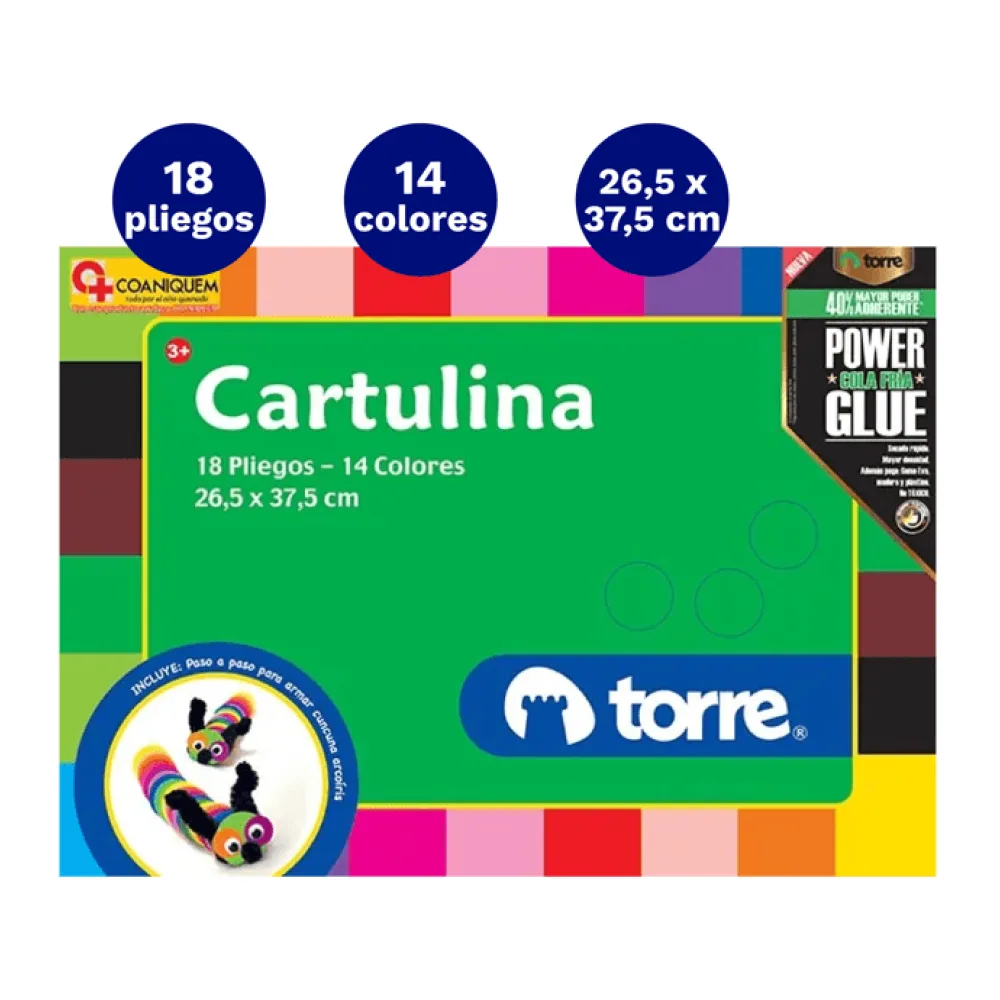 Block de Papel Cartulina 18 Hojas 14 Colores Torre