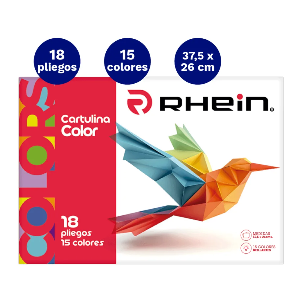 Block de Papel Cartulina 18 Pliegos 15 Colores Rhein