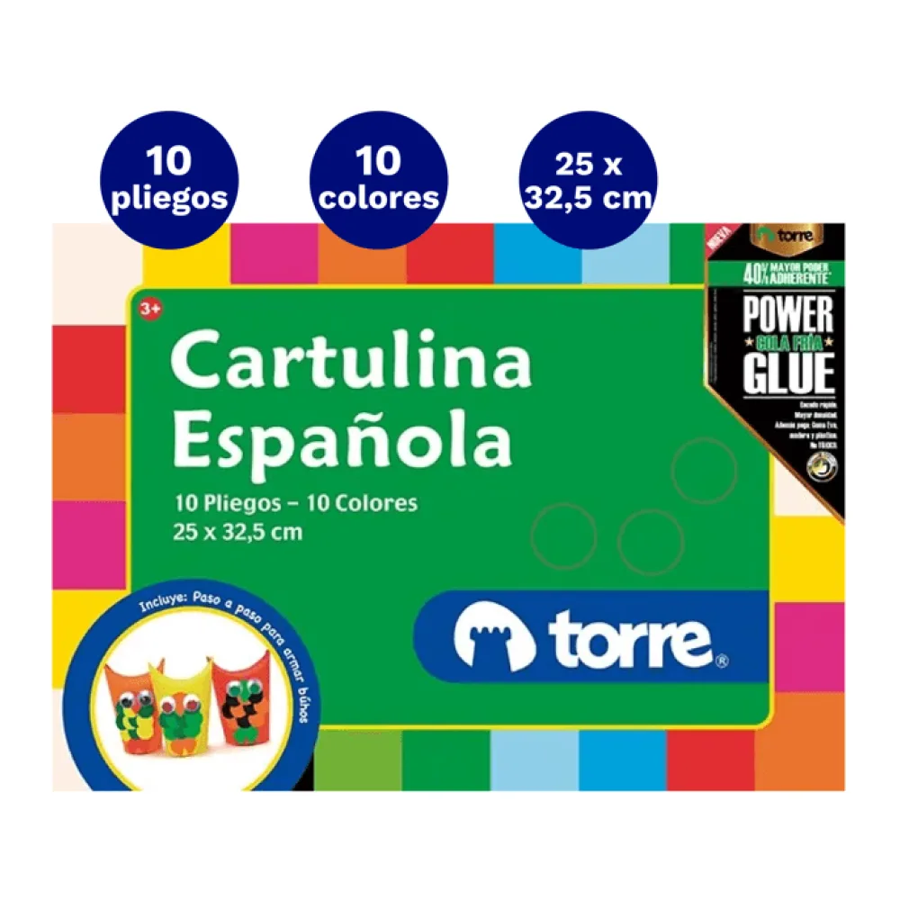 Block de Papel Cartulina Española 10 Colores 10 Laminas Imagia Torre