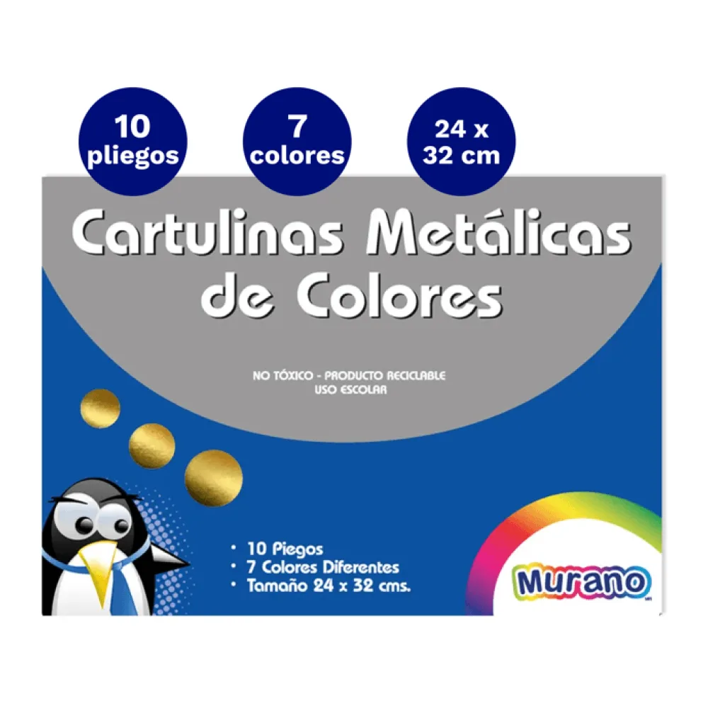 Block de Papel Cartulina Metalica 10 Hojas 7 Colores Murano