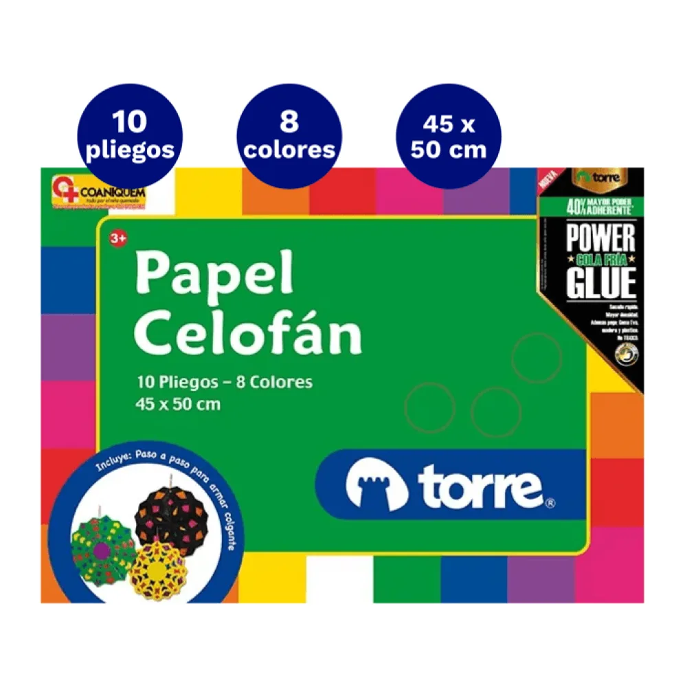 Block de Papel Celofan 10 Hojas 8 Colores Torre