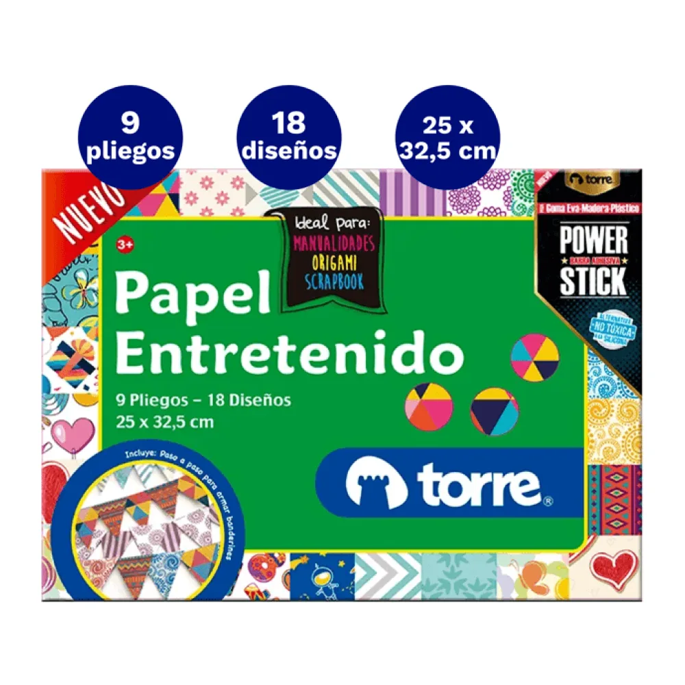 Block de Papel Entretenido 18 Diseños 9 Pliegos Torre
