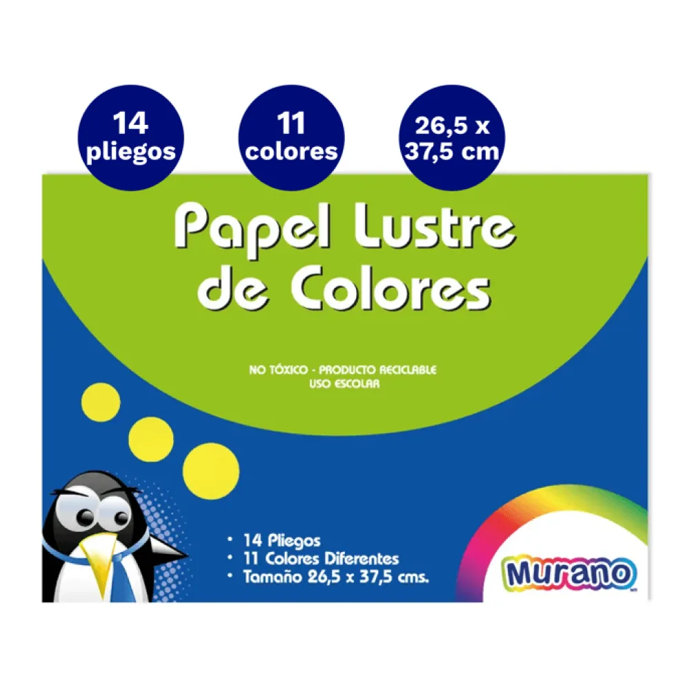 Block de Papel Lustre 11 Colores 14 Laminas Murano