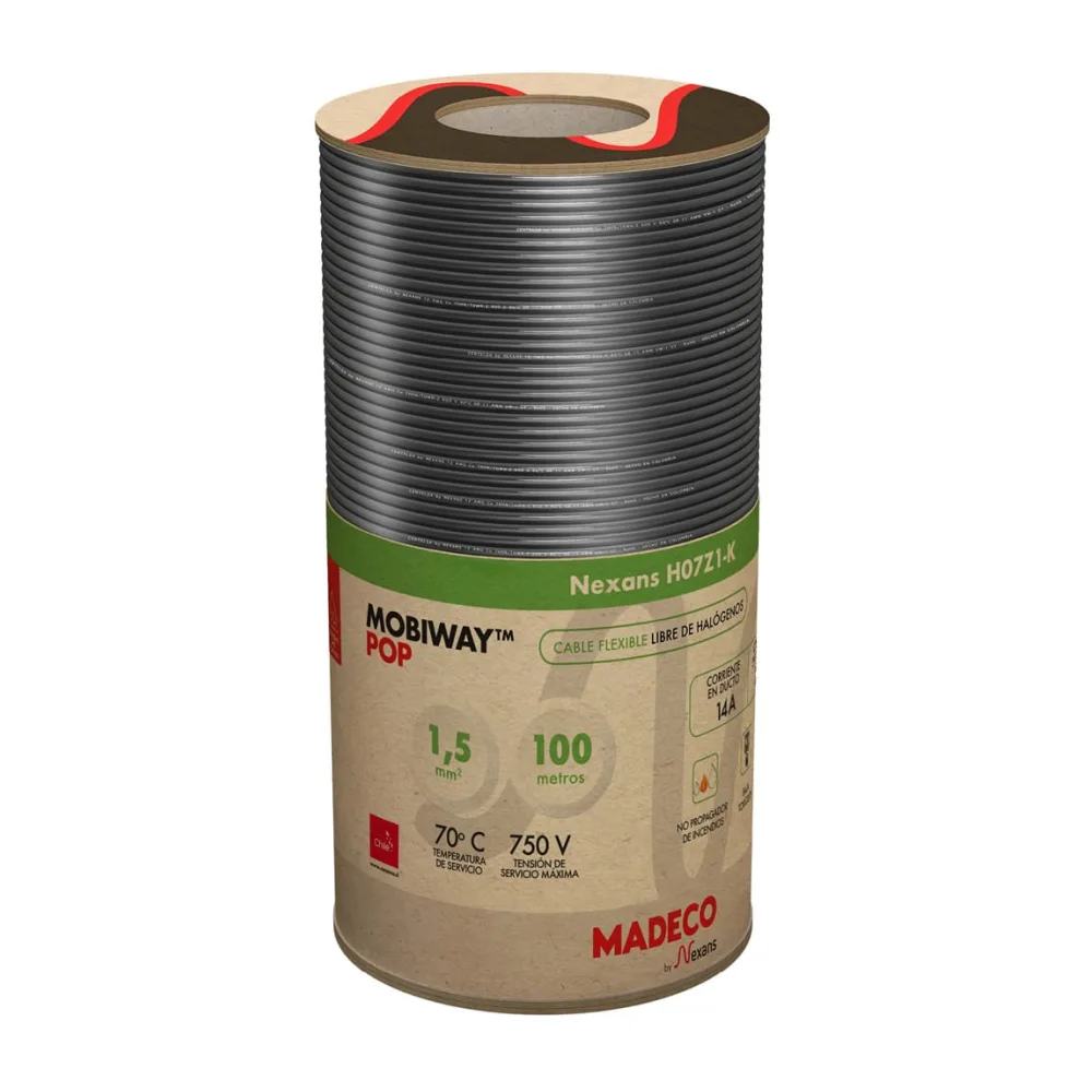 Cable Libre de Halógenos 1,5 Mm Negro 750V Rollo 100 Mt 135317101 Nexans