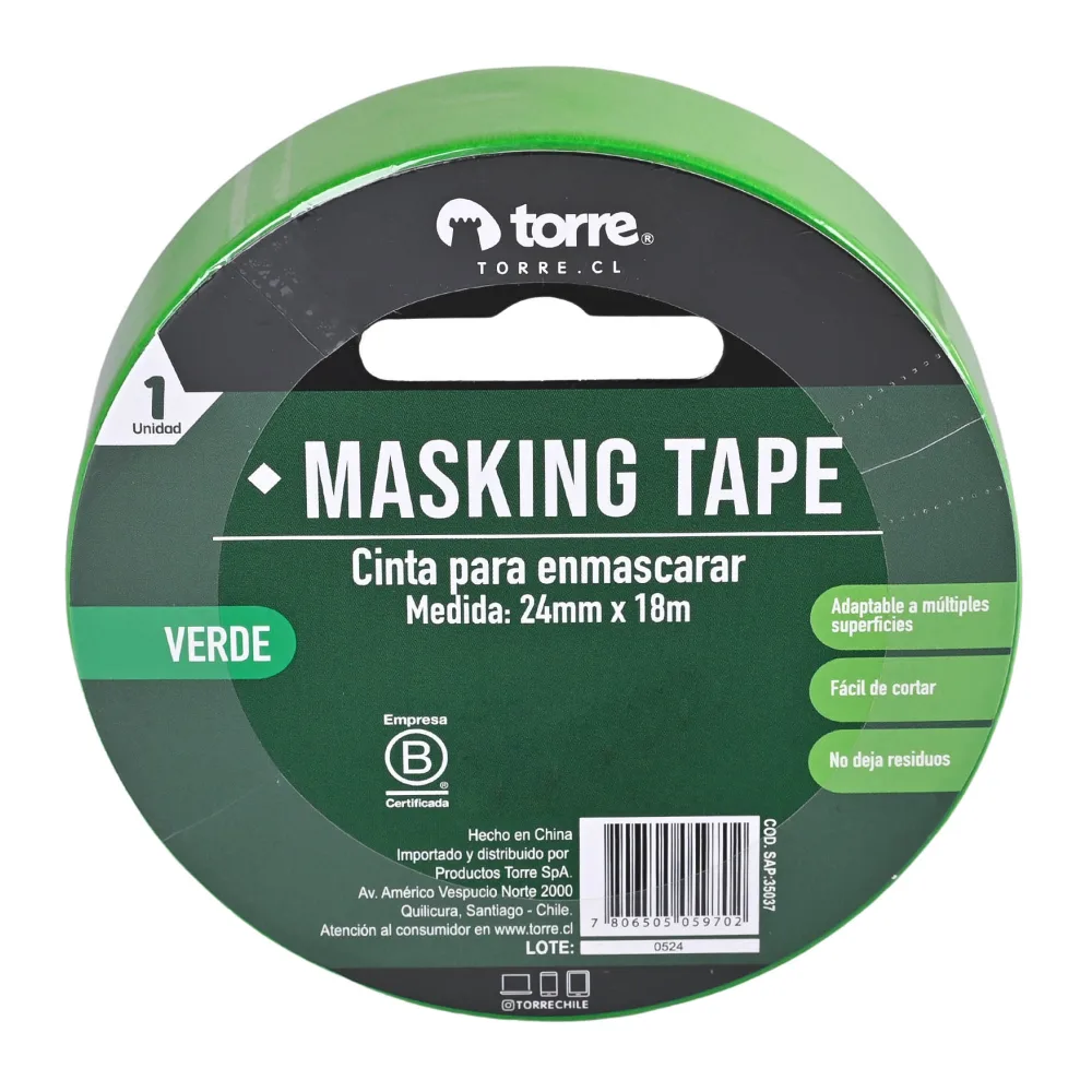 Cinta Masking Color Verde 24MM X 18MT