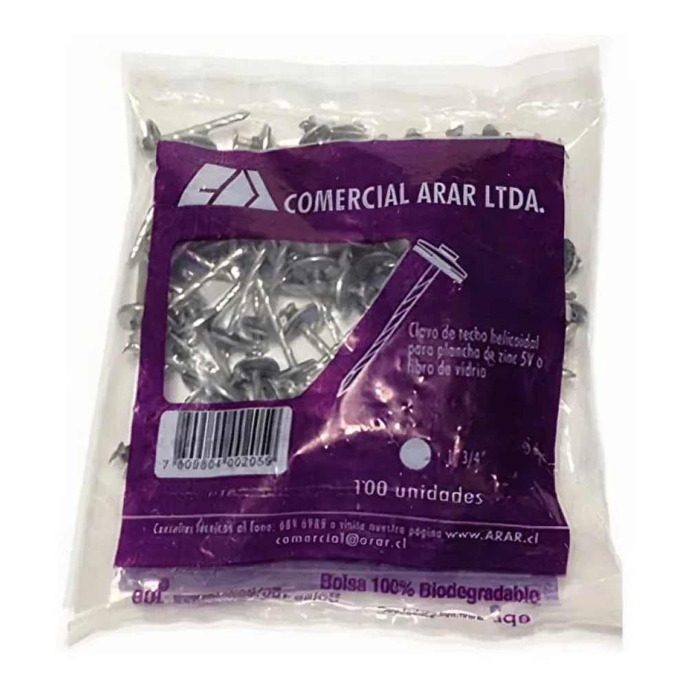 Clavo Techo Sello Pvc 2 1/2 Pulgada Bolsa 100 Unidades Arar