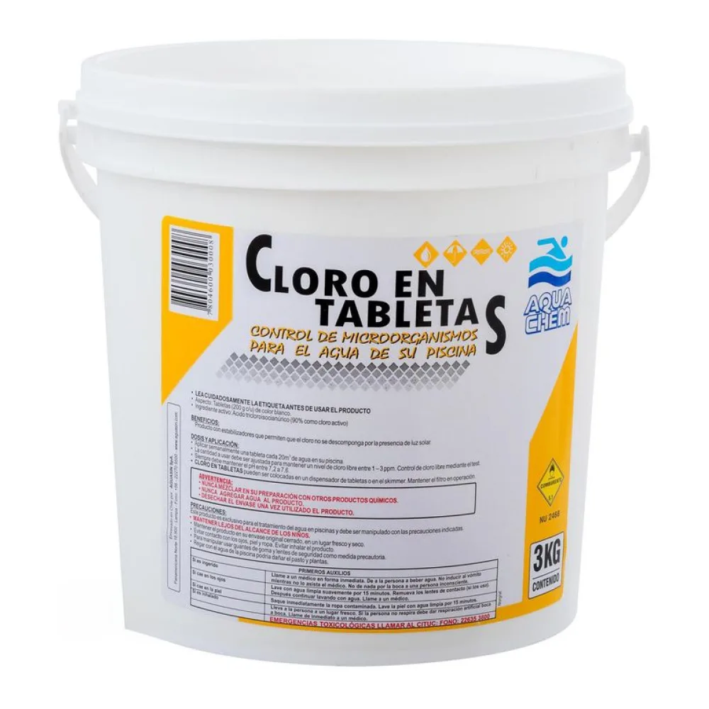 Cloro en Tabletas para Piscinas 3 Kg Tineta Aquachem