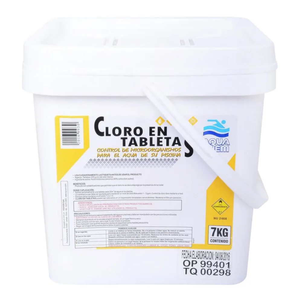 Cloro en Tabletas para Piscinas 7 Kg Tineta Aquachem