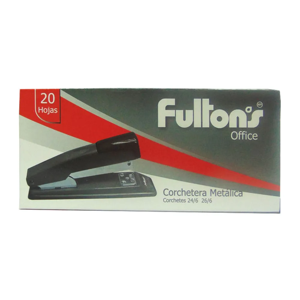 Corchetera Larga Metal Negro para 20 Hojas Fultons