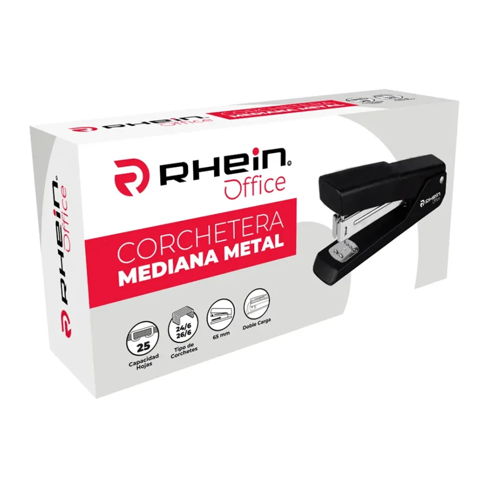 Corchetera Mediana Metal Negra 25 Hojas Rhein