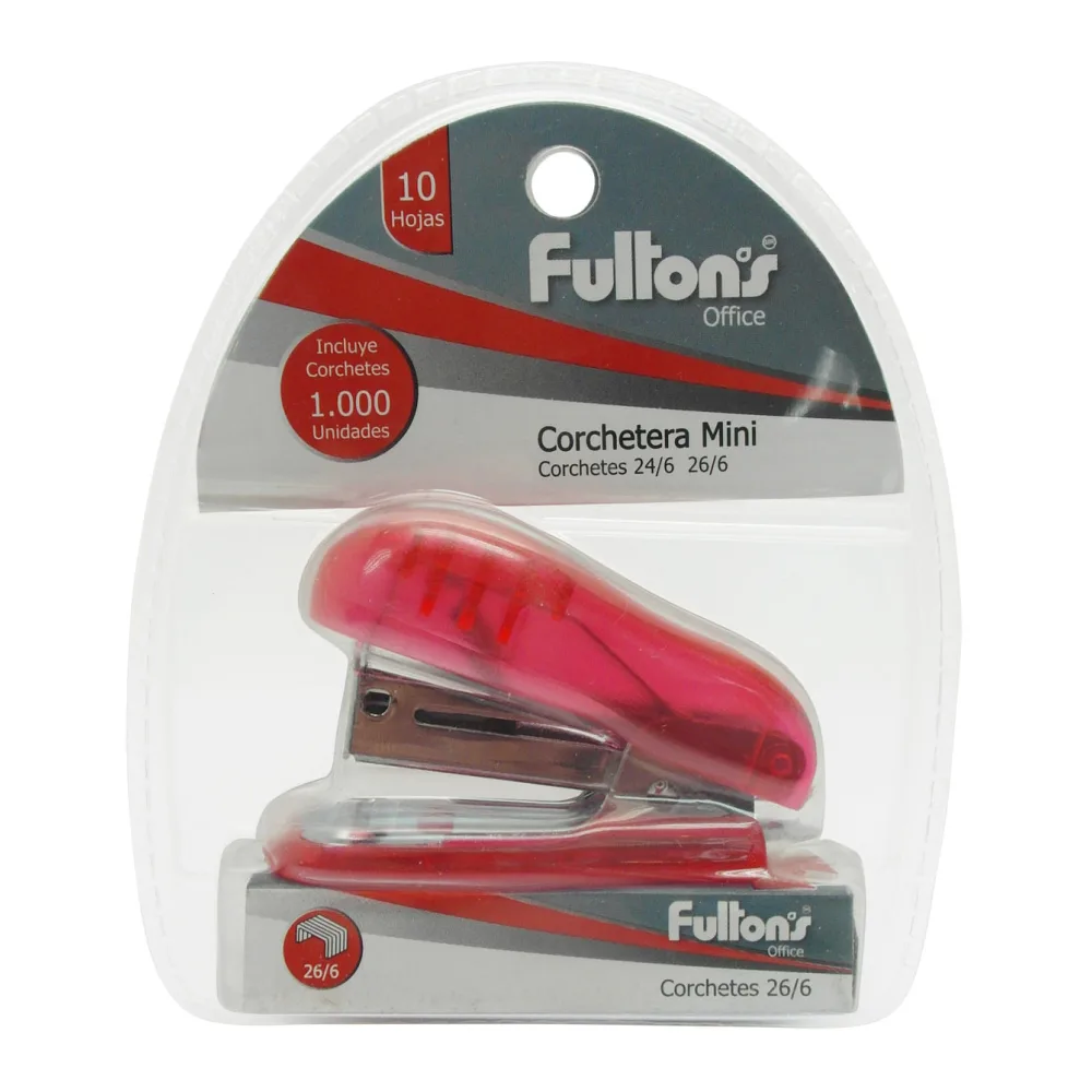 Corchetera Mini Plastica Roja Base Plastica para 10 Hojas Fultons