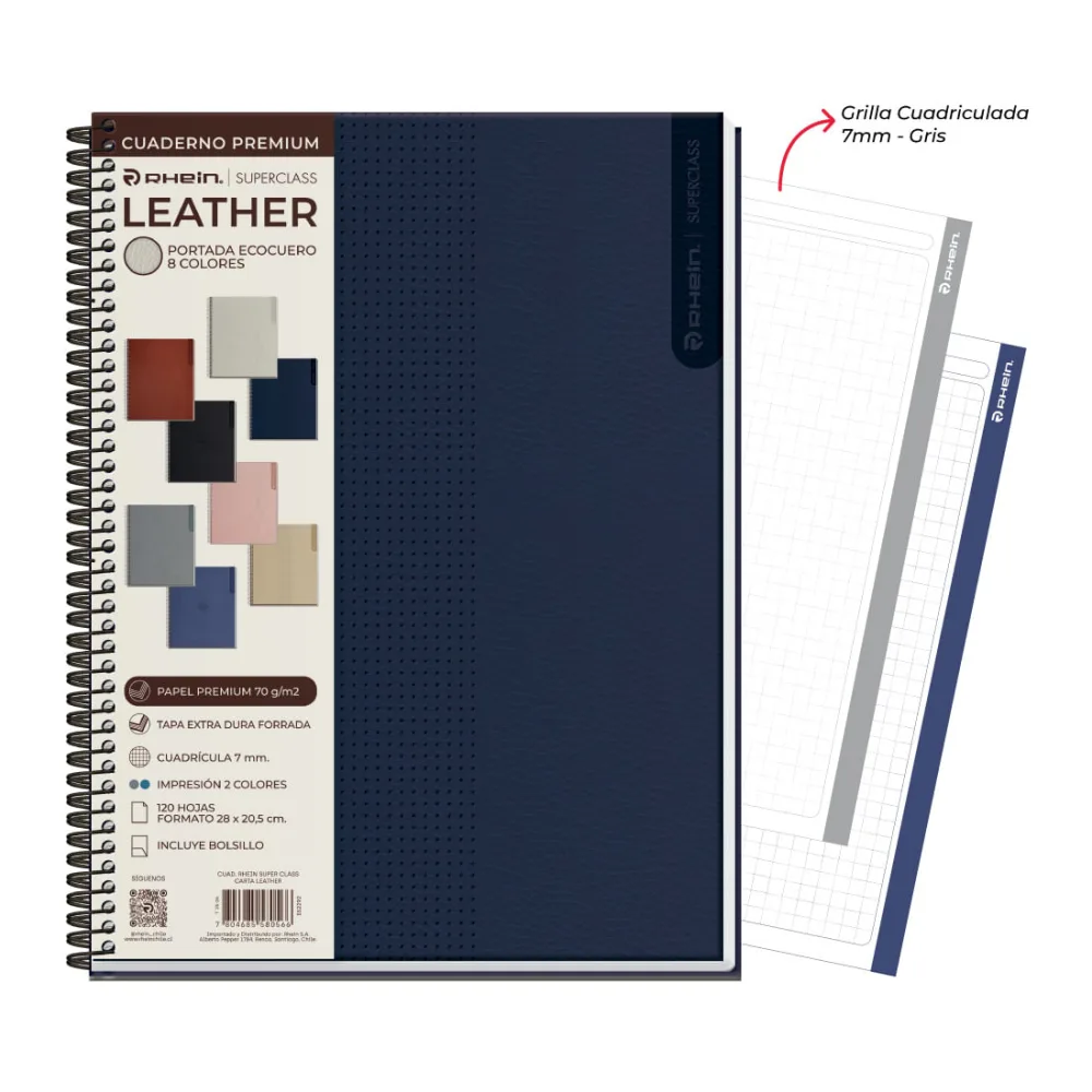 Cuaderno Especial Super Class Carta Leather 120 Hojas 7 Mm Rhein