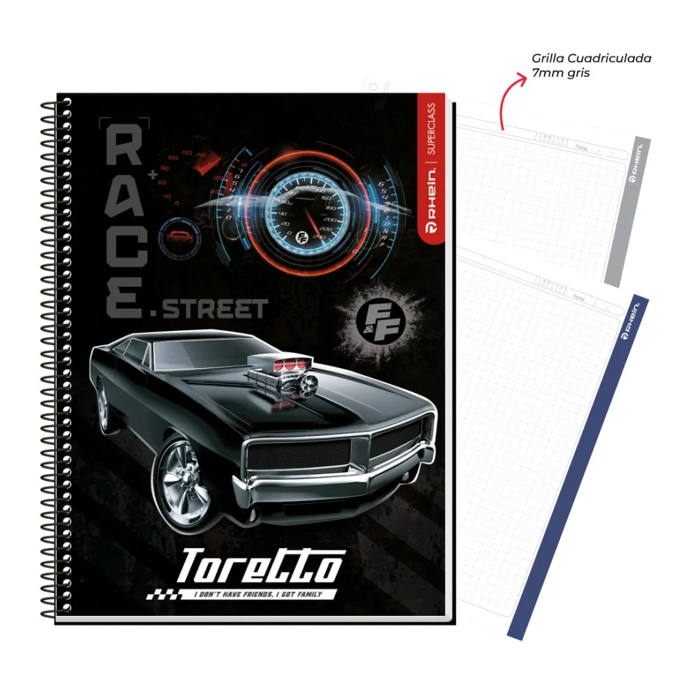 Cuaderno Especial Super Class Carta Rapidos y Furiosos 120 Hojas 7 Mm Rhein