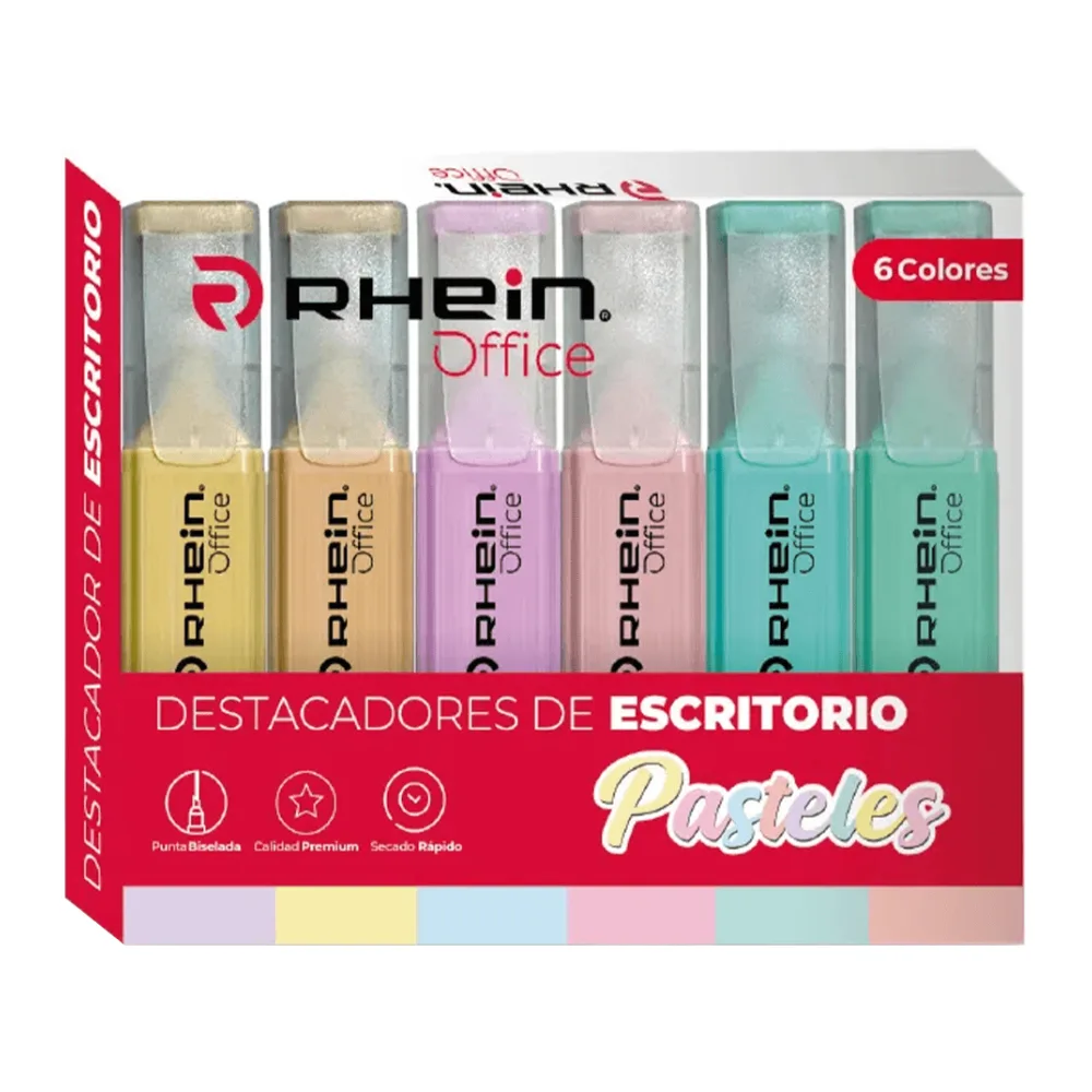 Destacador de Escritorio Punta Biselada 6 Colores Pastel Rhein