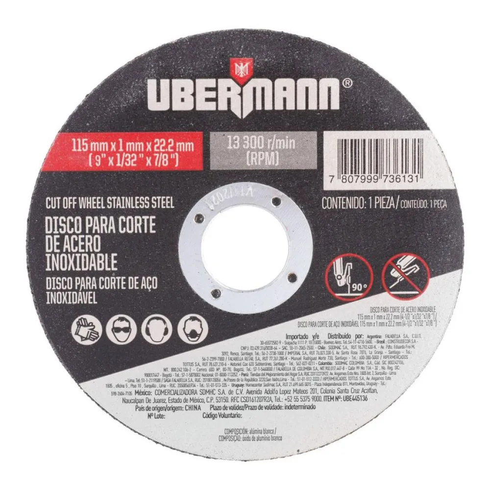 Disco Corte Acero Inoxidable 4,5"X1/32" Ubermann
