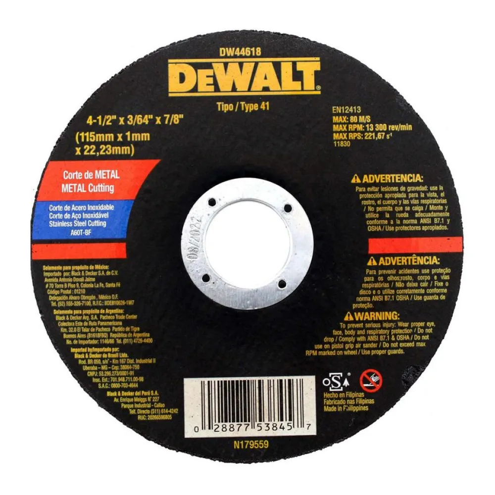 Disco de Corte Metal Delgado 4" Óxido de Aluminio DeWalt