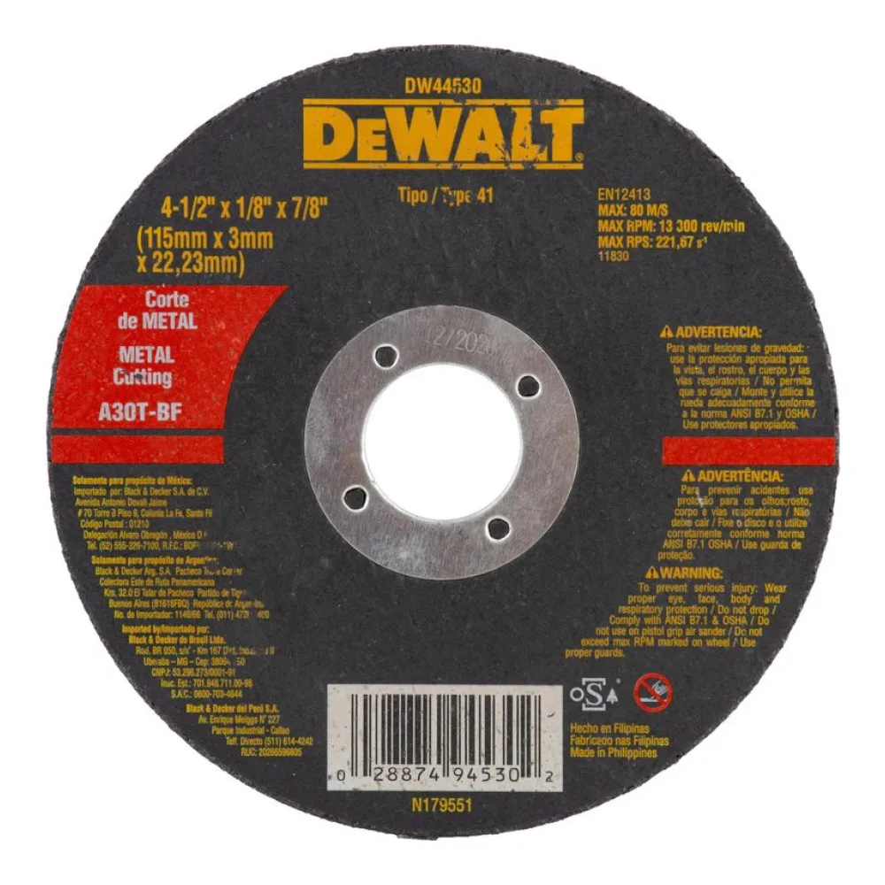 Disco de Corte para Metal 4,5" Óxido de Aluminio DeWalt