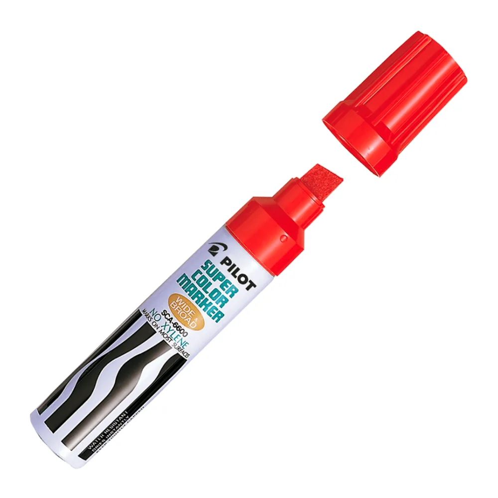 Marcador Permanente Recargable SCA-6600 Punta Biselada Rojo Cuerpo Grueso Metal Pilot
