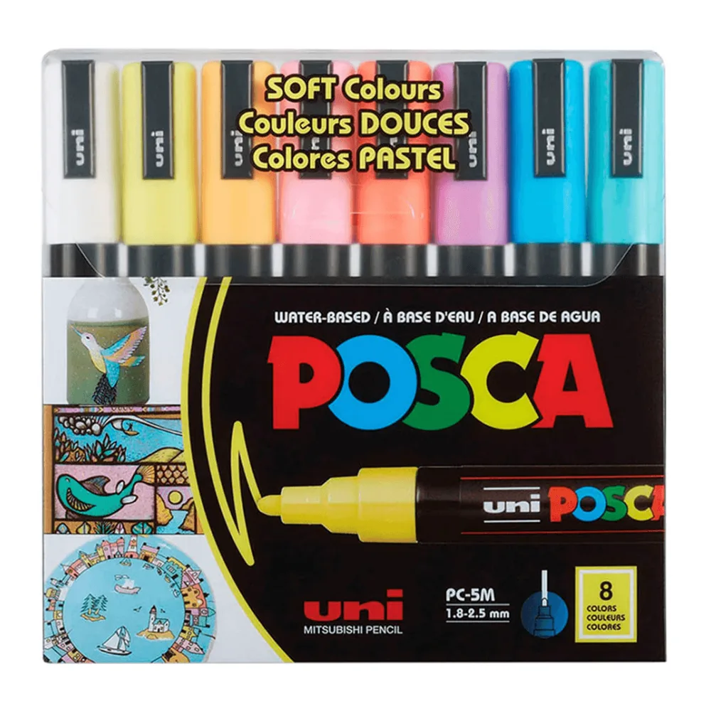 Marcador Tipo Tempera PC-5M Pastel Suave 8 Colores Posca