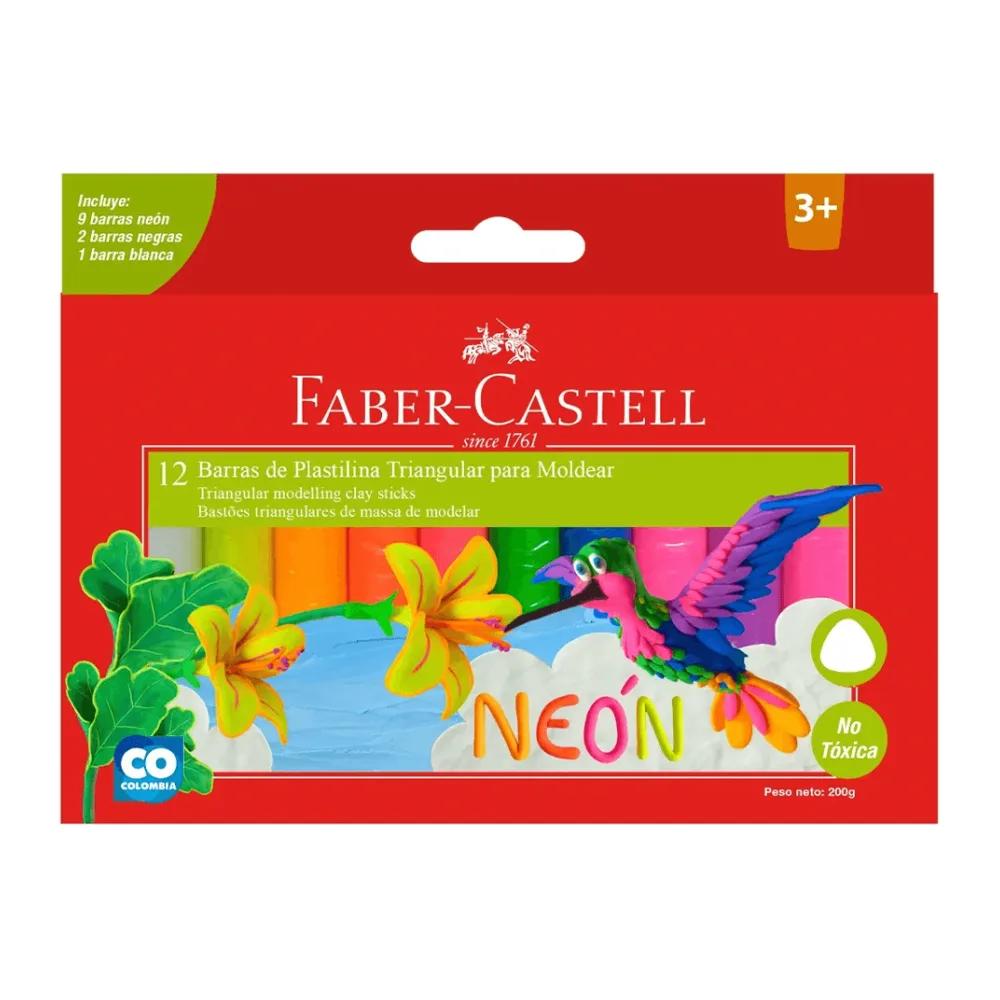 Plasticina Triangular 12 Colores Neon Faber Castell
