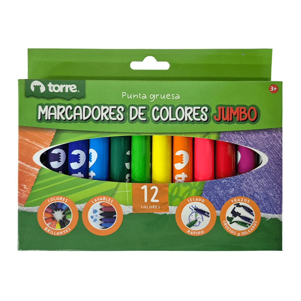 Plumon Escolar Jumbo 12 Colores Torre