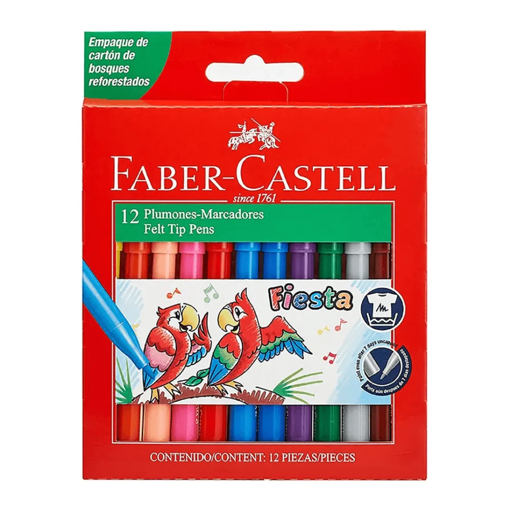 Plumon Escolar Punta Fina 12 Colores Faber Castell