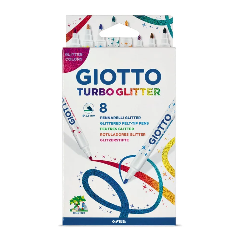 Plumon Escolar Punta Fina 8 Colores Glitter Giotto