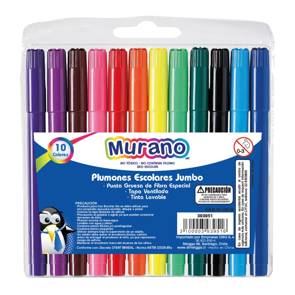 Plumon Marcador 10 Colores Jumbo Punta Redonda Murano