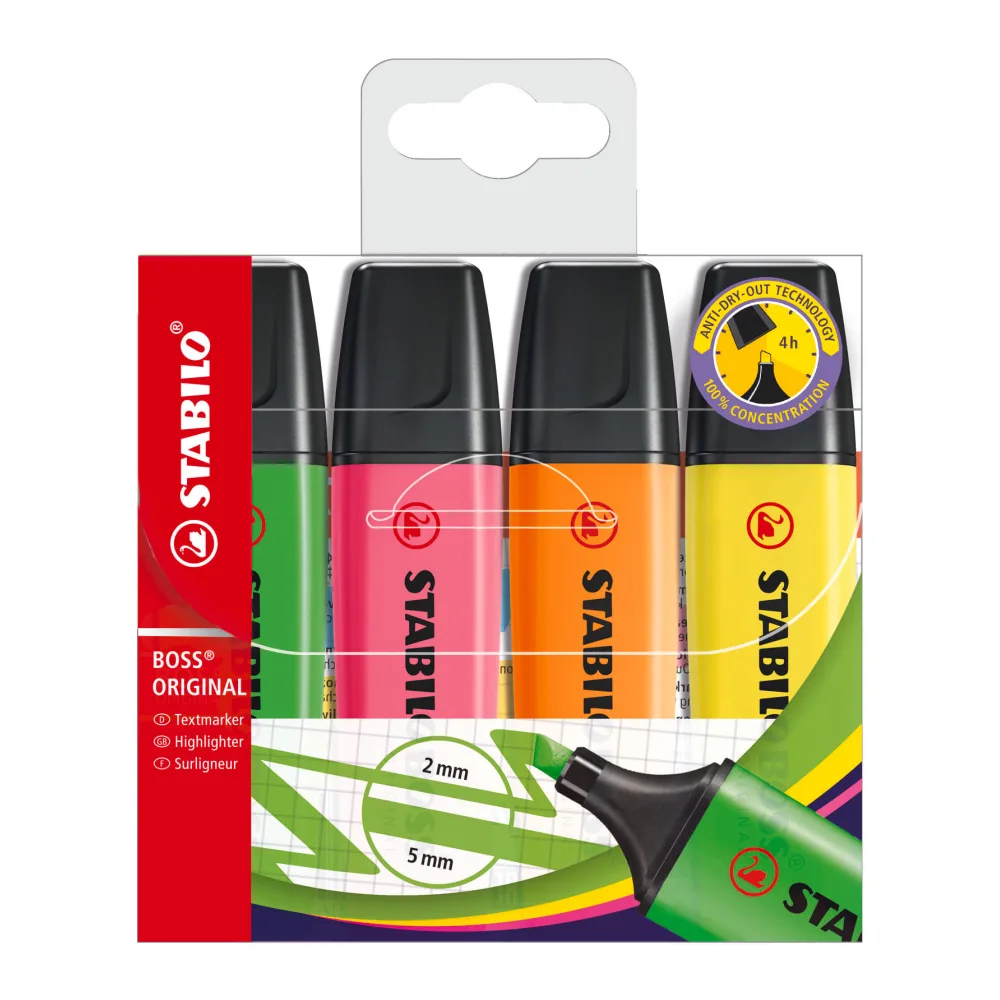 Set Destacadores Boss Fluor 4 Unidades Stabilo