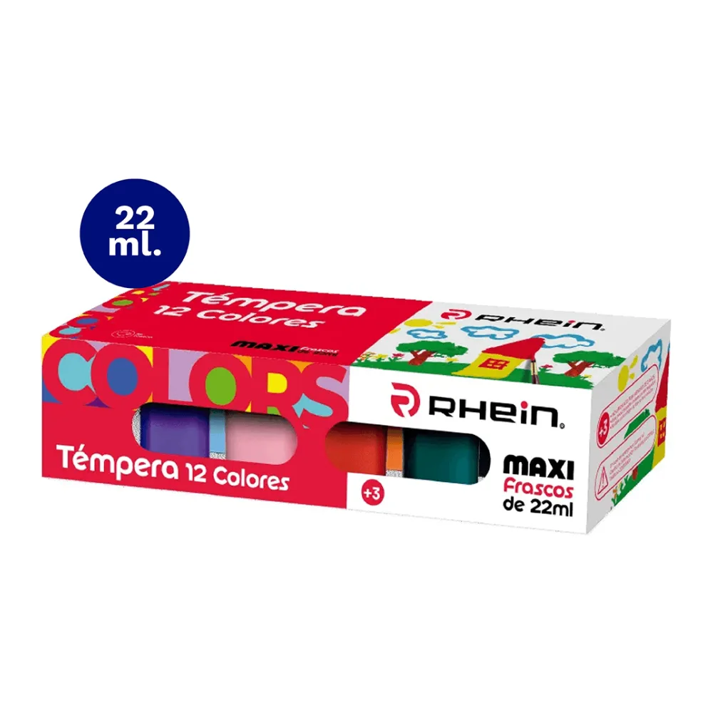 Tempera Lavable 12 Colores 22 Ml Rhein