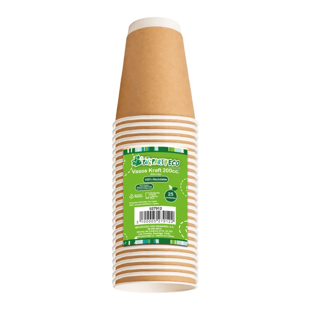Vaso Kraft 200 Cc Plastico Ecologico 25 Und Big Party Eco